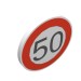 30261pr0008 - White - Road Sign Clip-on 2 x 2 Round with Speed Limit "50" Print