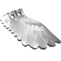 20313 - Creature Body Part, Wing 4 x 7 Left with Feathers and Handles for Clips - Flat Silver