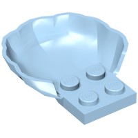 18970 - Animal Body Part, Clam / Scallop Half Shell with 4 Studs - Bright Light Blue